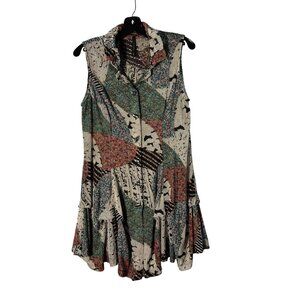 IC By Connie K Patchwork-Style Knit Sleeveless Button-Up Flared Tunic Top/Vest L